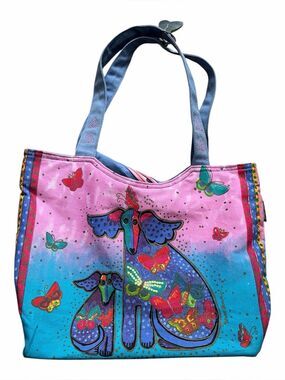 Laurel Burch Blossoming Pups Tote Bag Zippered  VTG Y2K 2000s